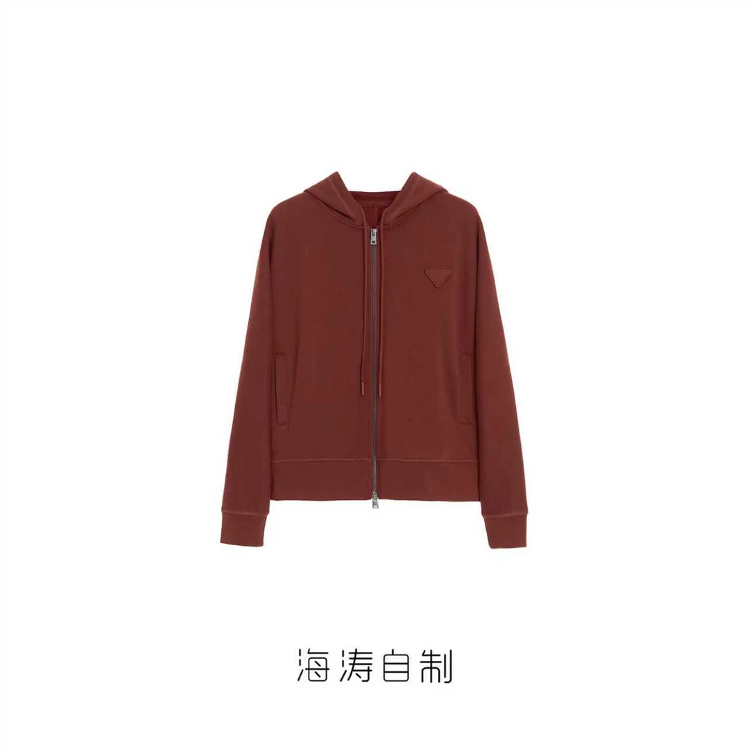 【海涛大叔】「拉达系列」醋酸山羊绒三角小标连帽拉链开衫 CL-617X