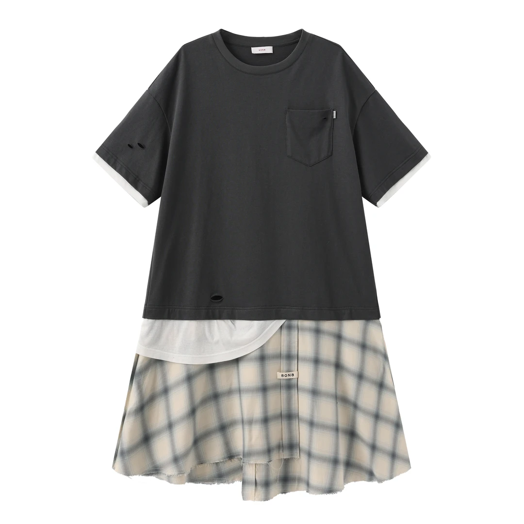 8ON8 深灰色叠穿T恤裙