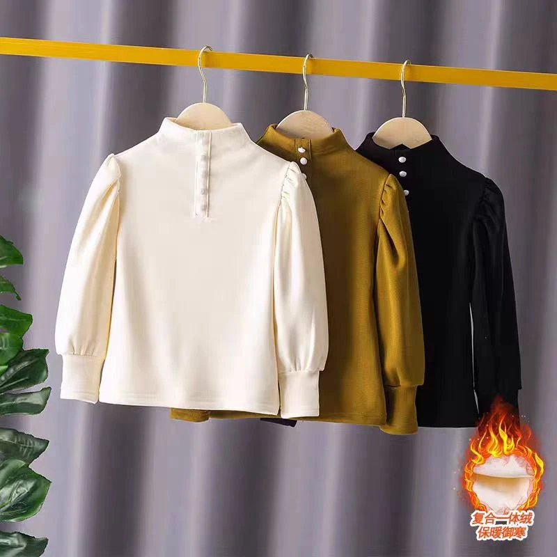 女童秋冬款加绒打底衫中小童大童洋气时髦上衣儿童加厚保暖衣