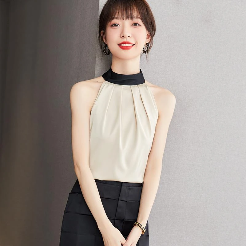 法式露肩挂脖吊带背心女夏季新款高级感气质小众上衣无袖显瘦小衫