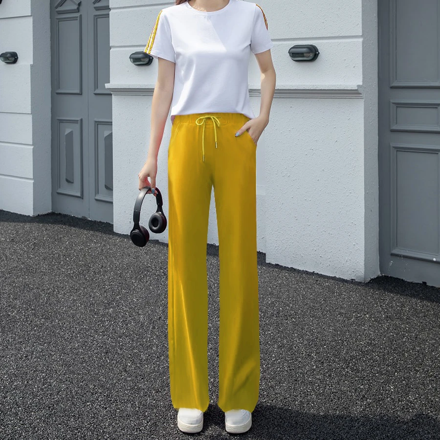 黄色宽松休闲裤高腰春秋修身修身微喇裤运动休闲春秋微喇裤广场舞