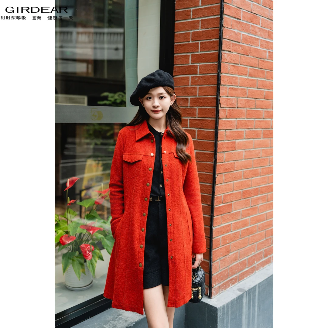 GIRDEAR/哥弟秋冬新款复古百搭氛围感绵羊毛连衣裙外套女 1400297