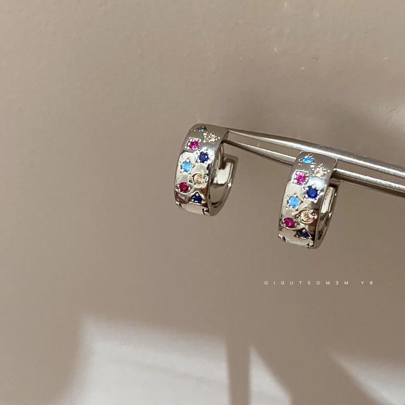 铜合金锆石耳饰 星愿系列辣妹彩星星耳圈粉小众设计感耳扣金属冷