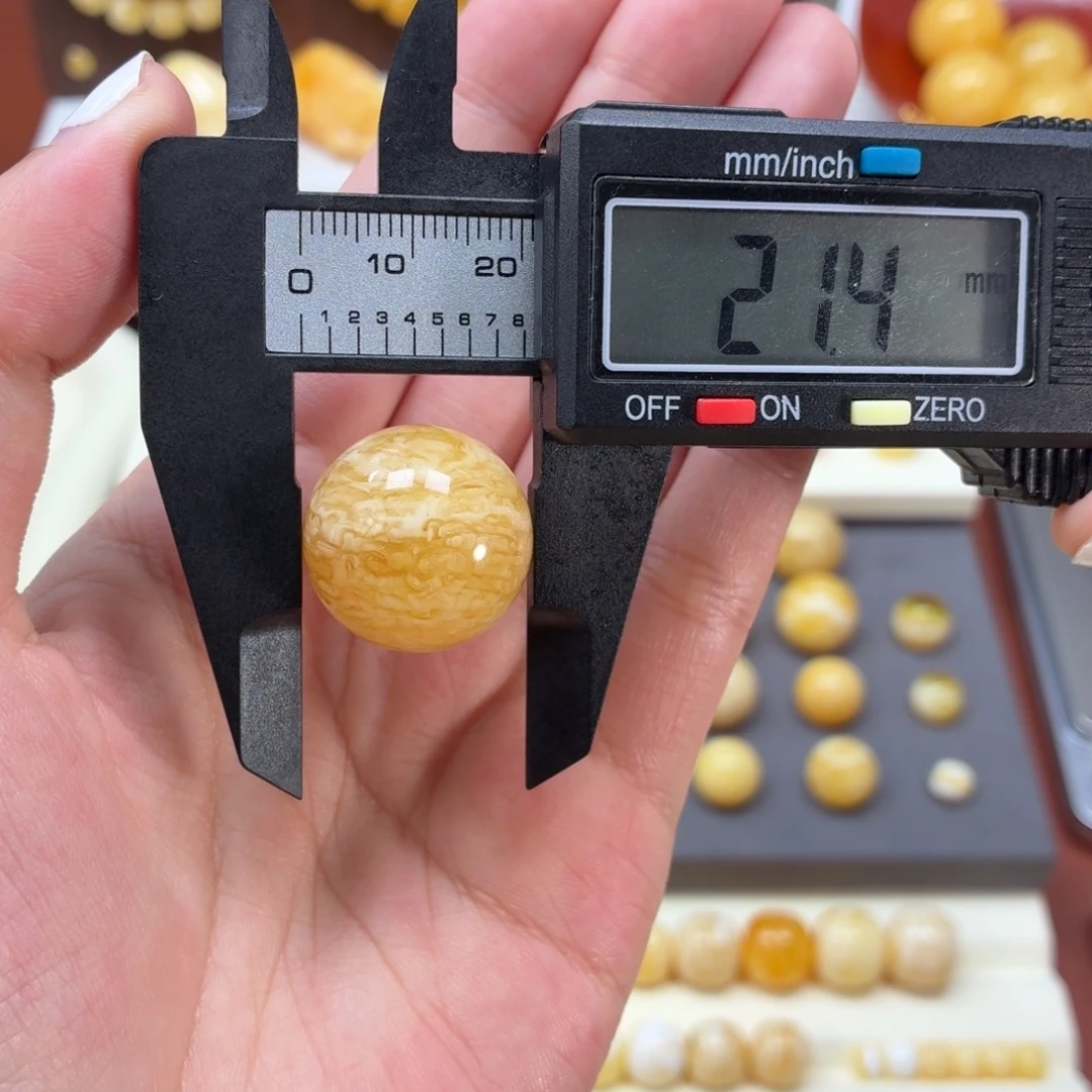 琥珀未镶嵌珠宝奇石俄料虎皮纹圆珠21mm
