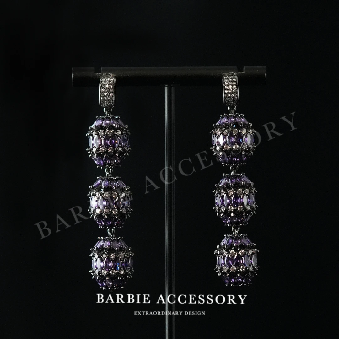 铜合金合成锆石耳饰 【紫姬星糖】法式既视设计款高级感绝美耳环