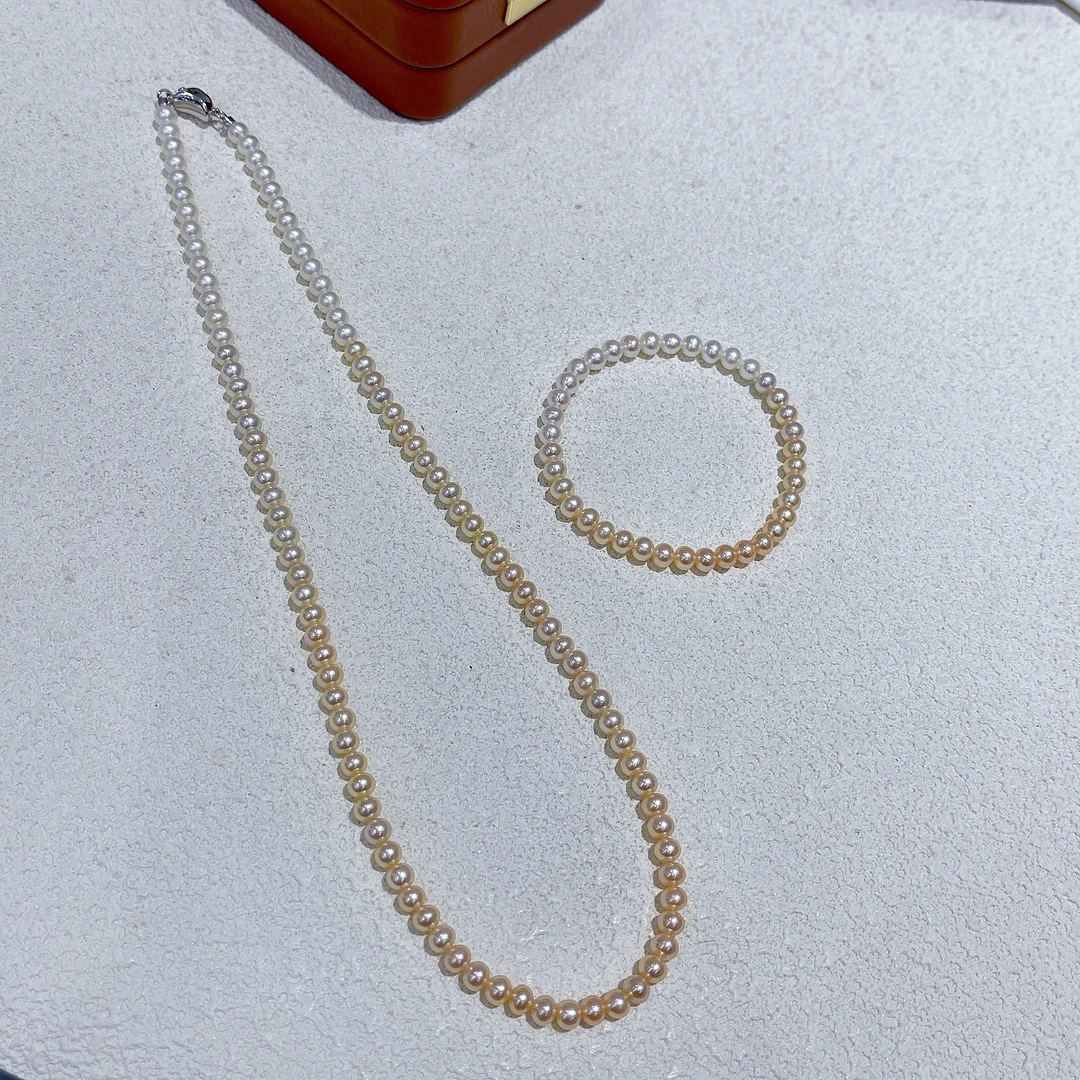 【LNDI】橘子汽水 渐变淡水珍珠项链手链套装 多样性发一230067011