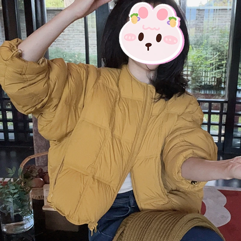 2025冬季新款纯色百搭圆领棉服女士韩系简约宽松显瘦保暖棉衣外套