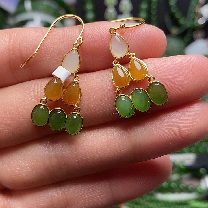 和田玉银S925镶嵌耳饰