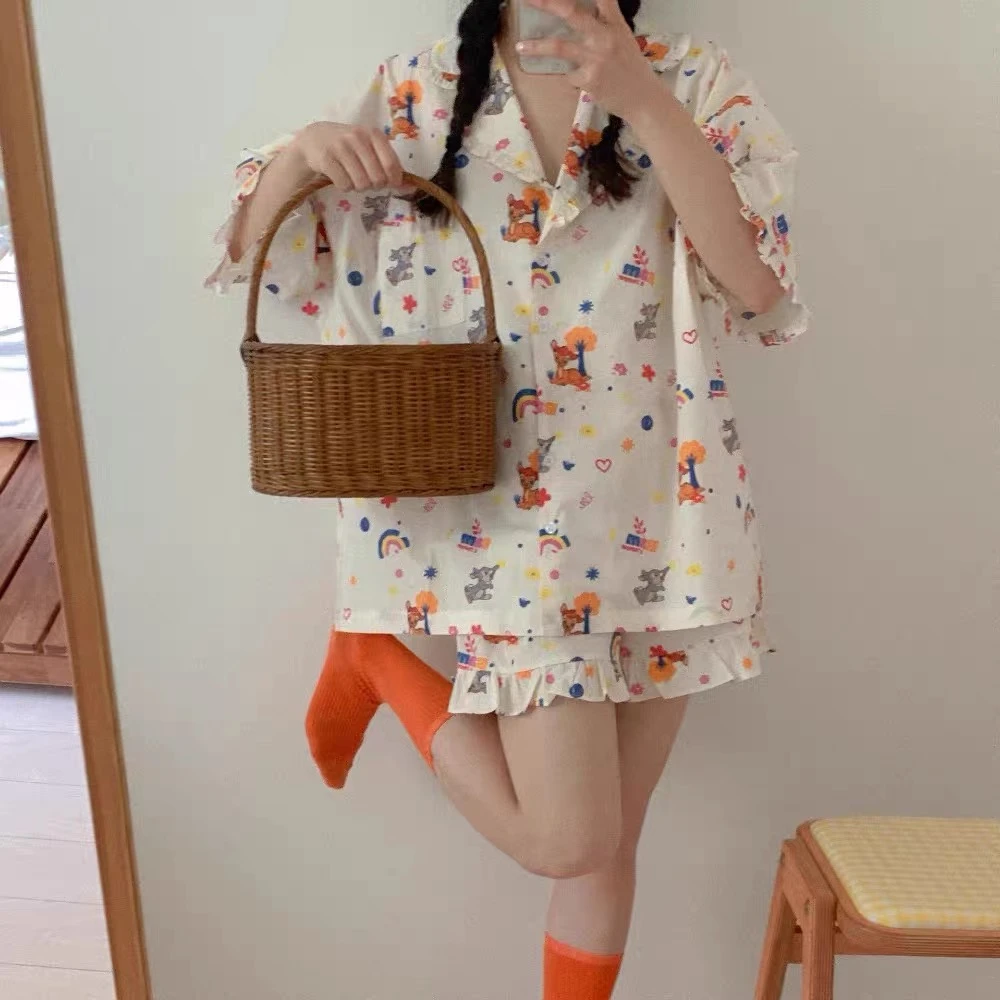 韩国代购纯棉睡衣套装~