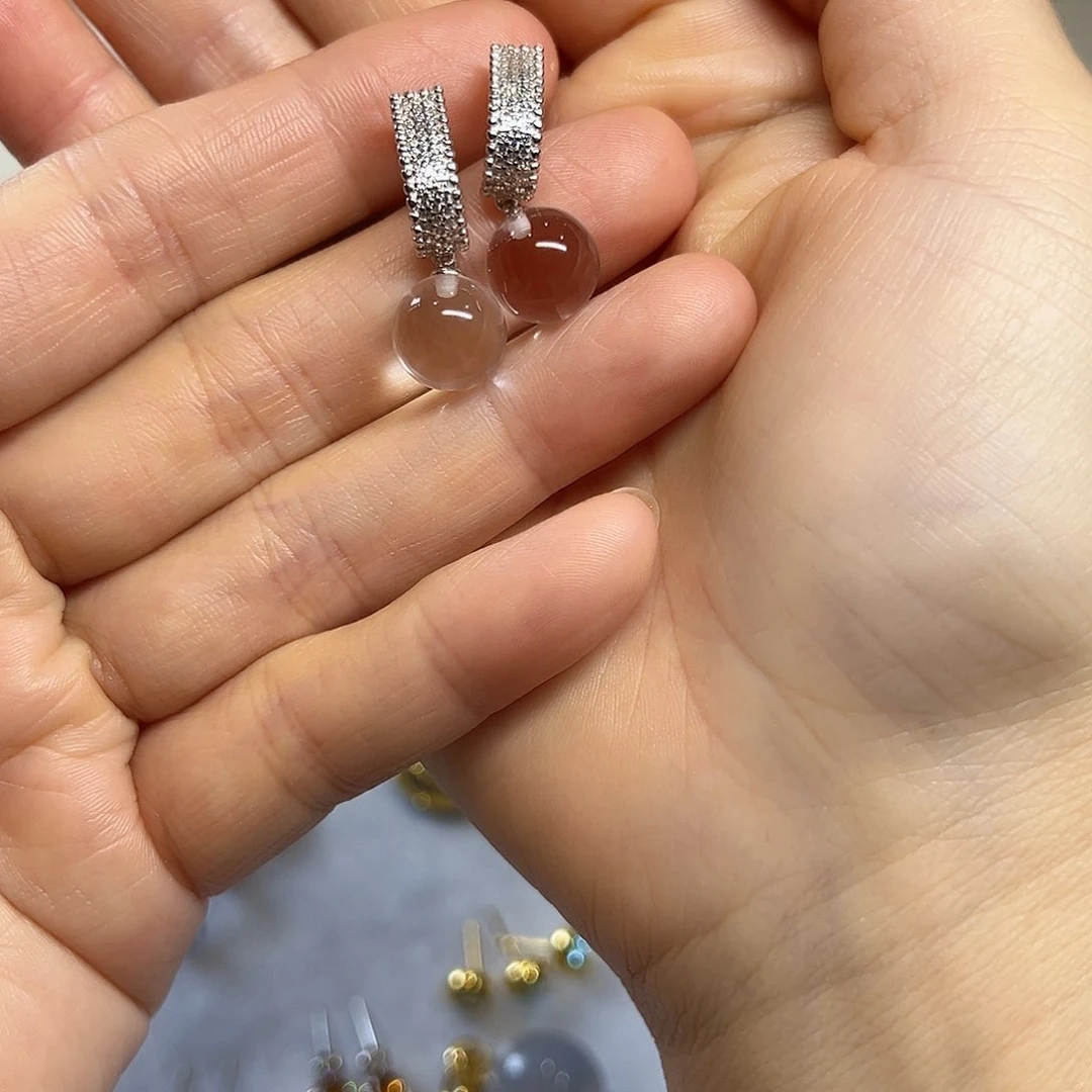 水晶耳饰银S925镶嵌耳饰