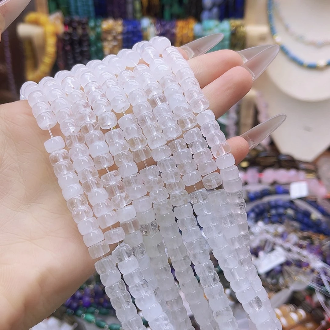 未镶嵌玛瑙/玉髓珠宝半成品/白水晶跺珠4*7mm 16号