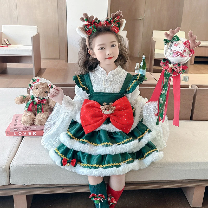 女童圣诞节衣服公主裙冬季2025新款宝宝洛丽塔蛋糕裙冬装儿童裙子