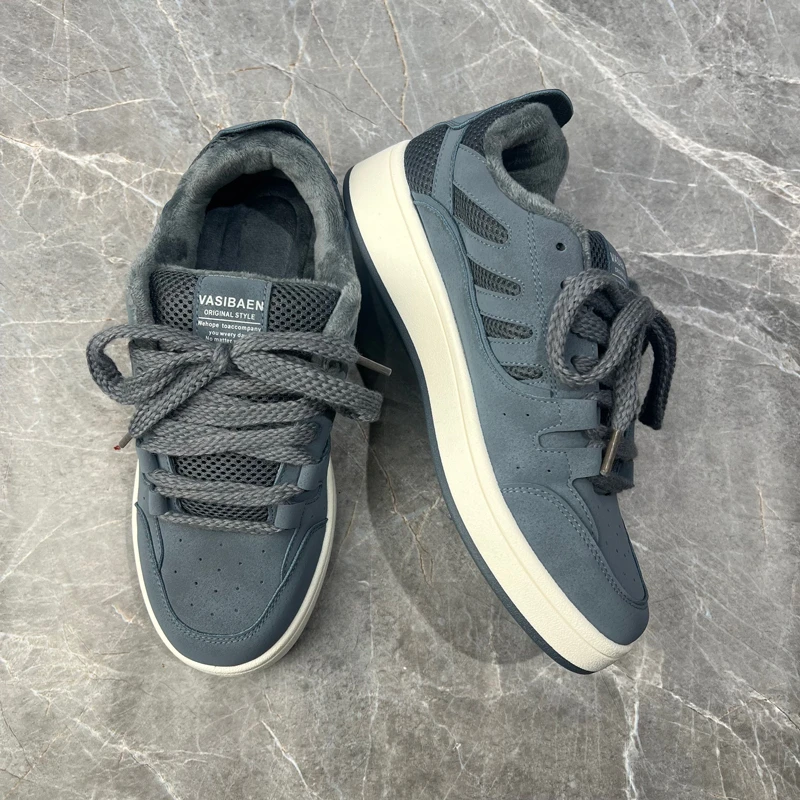 冬季加绒保暖棉鞋子男款厚底百搭低帮男士休闲板鞋男生痞帅面包鞋