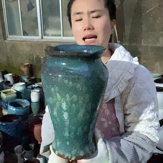 紫砂花盆瑕疵口17高30