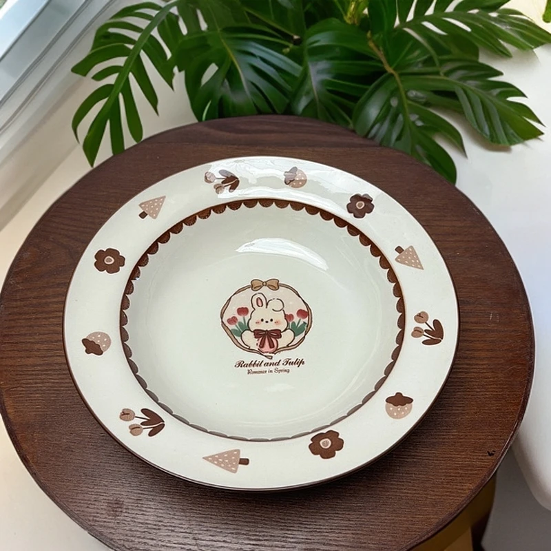 9英寸可爱小兔子草帽碗高颜值水果盘早餐盘菜盘微瑕凑满20元包邮
