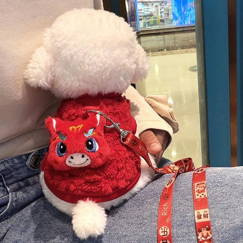 新年马年喜庆小狗狗衣服冬季泰迪博美比熊背心宠物衣服加厚保暖yj