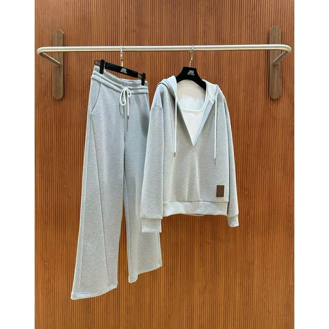 JISI 三件套V领套头连帽卫衣套装长裤-TZ25780J