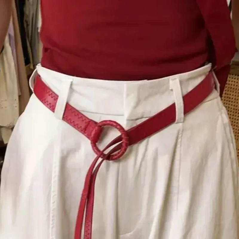 红色美式复古千禧辣妹压线纹路腰带简约高级感休闲百搭y2k皮带