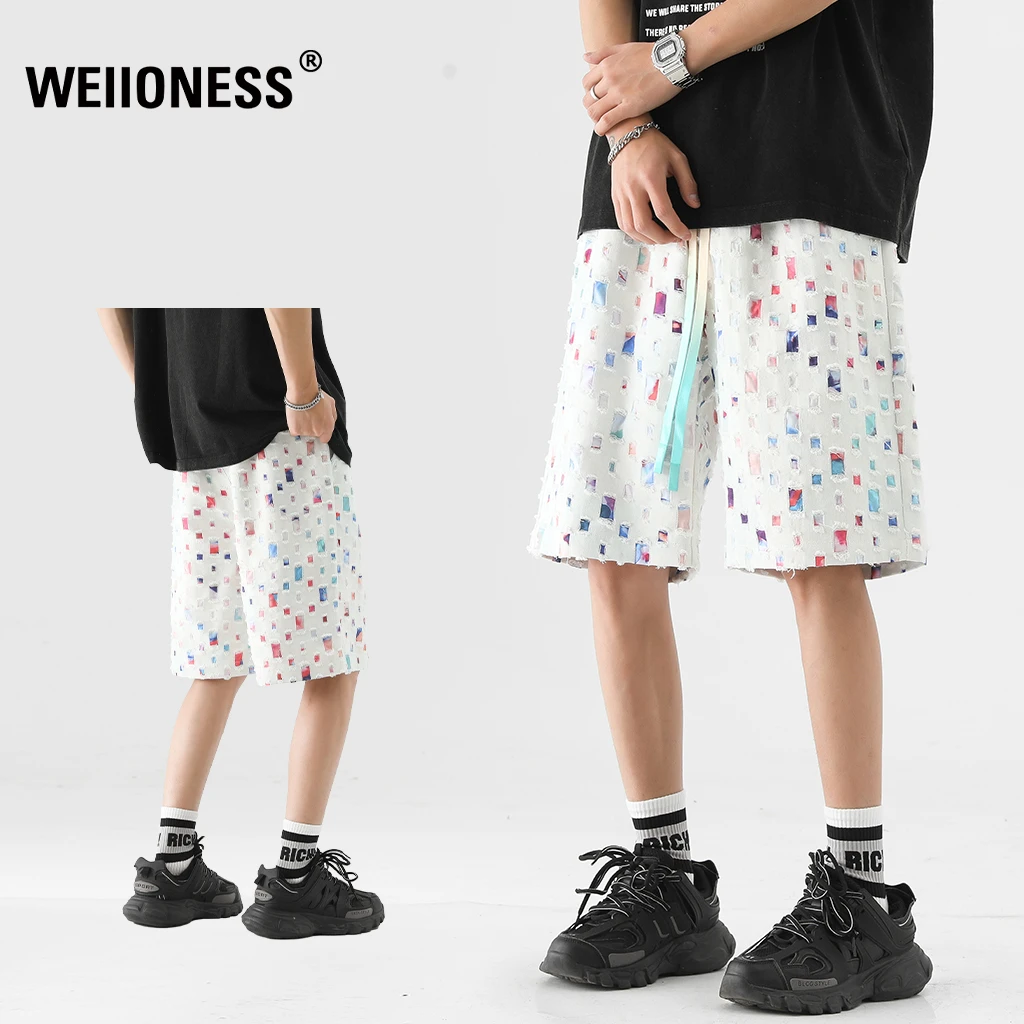 WEIIONESS短裤男夏季炫彩格子设计感轻奢五分裤宽松百搭痞帅男装