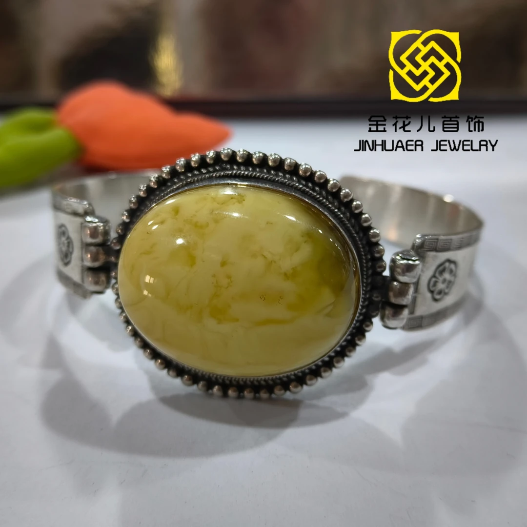 足银银制品 蒙古元素原创足银黄蜜蜜手链气质时尚纯手工百搭复古