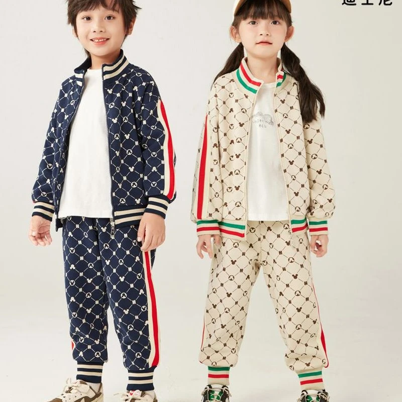 满印童装男童套装2024新款加厚运动服秋冬款儿童女孩休闲两件套