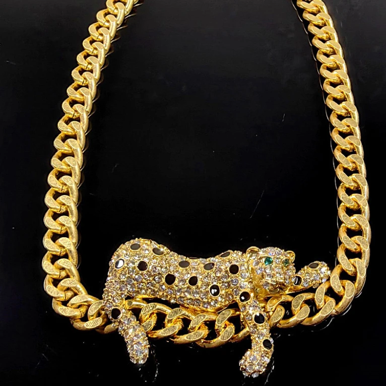 铜合金项链 中古vintage豹子蛇骨链短款项链金色欧美复古编织素款