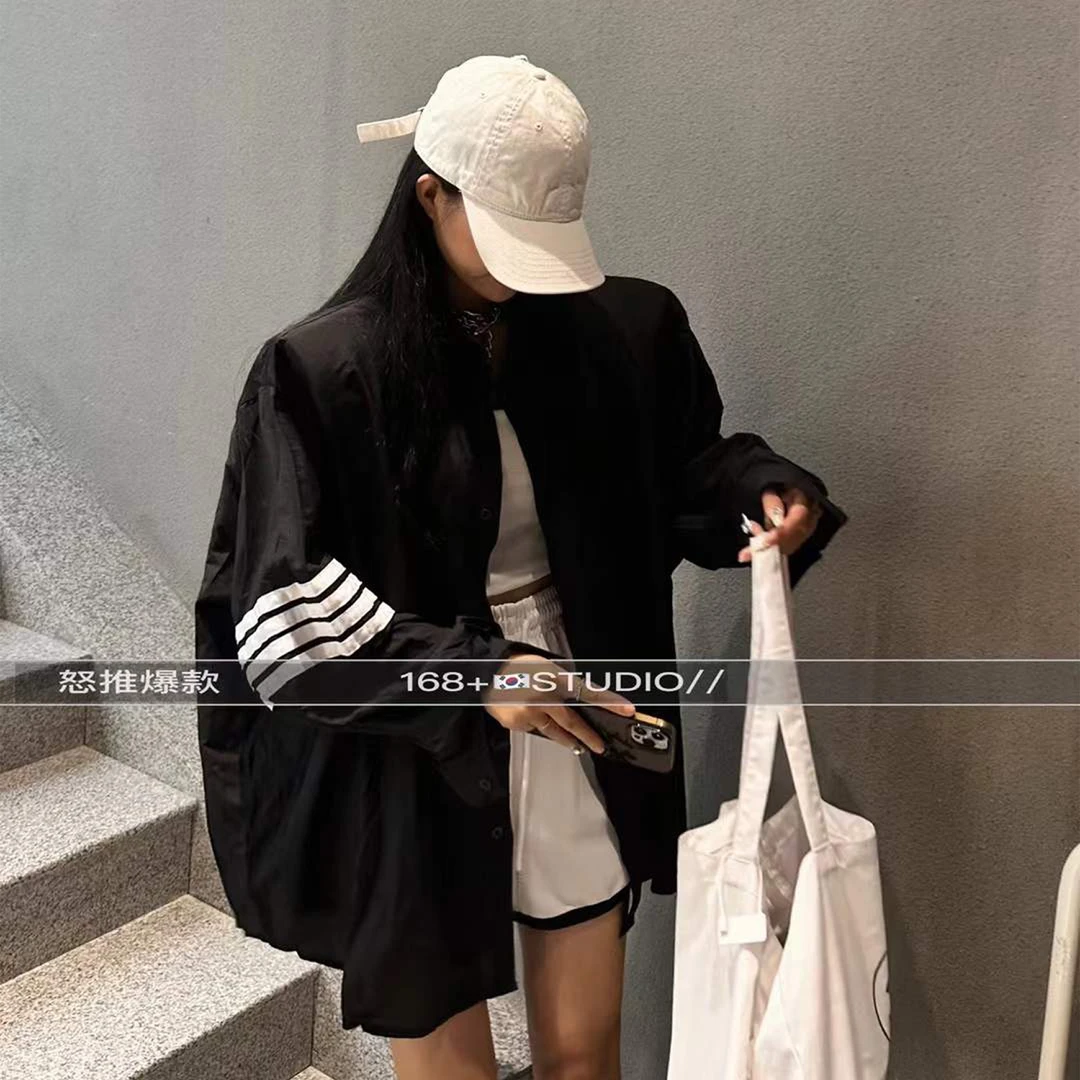 欧货大版垫肩衬衫上衣女宽松韩版大码中长款福利款衬衣设计感小众