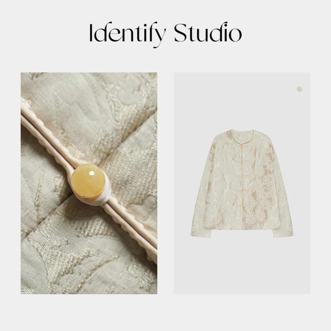 香香【好运莲莲】新中式盘扣提花衬衣长袖气质外套