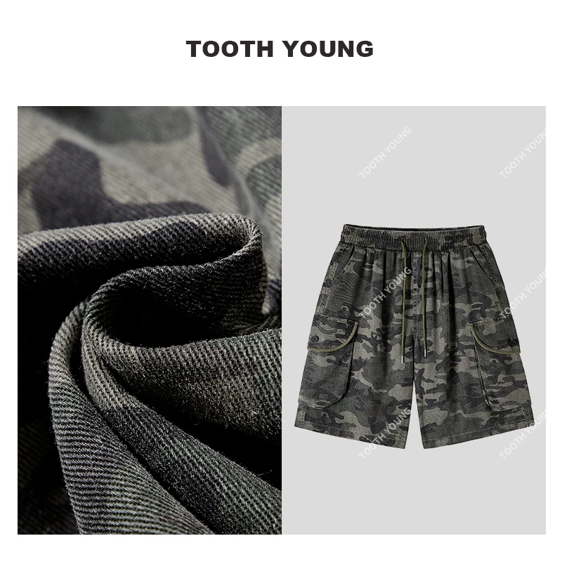 TOOTH YOUNG 【工装迷彩】宽松大码美式休闲裤运动户外直筒短裤