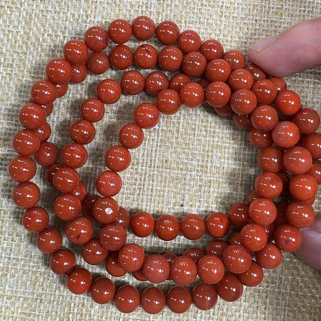 南红玛瑙未镶嵌手链项链多圈原矿满色满肉柿子红8