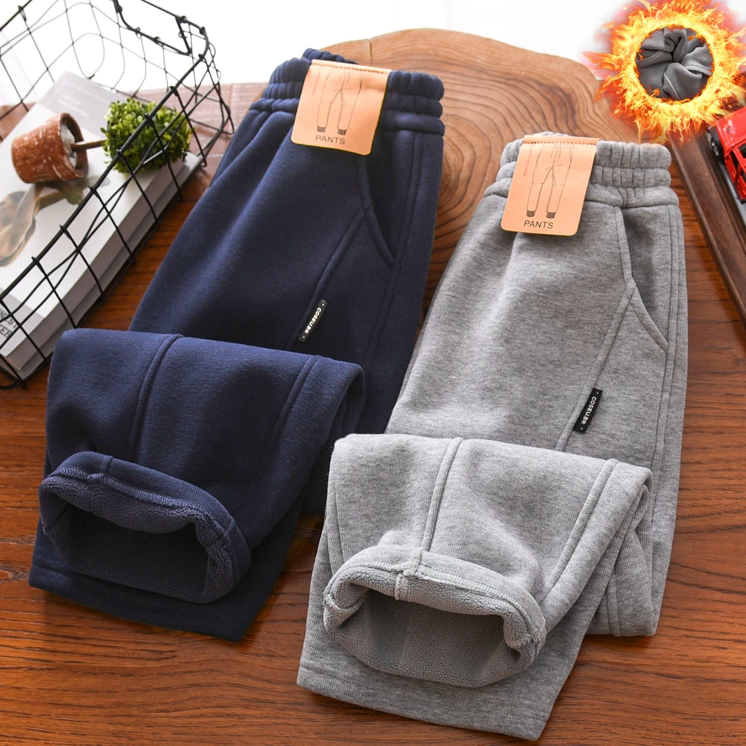 男童加绒裤子冬季2025新款中大童男孩奥粒绒儿童装休闲直筒运动裤