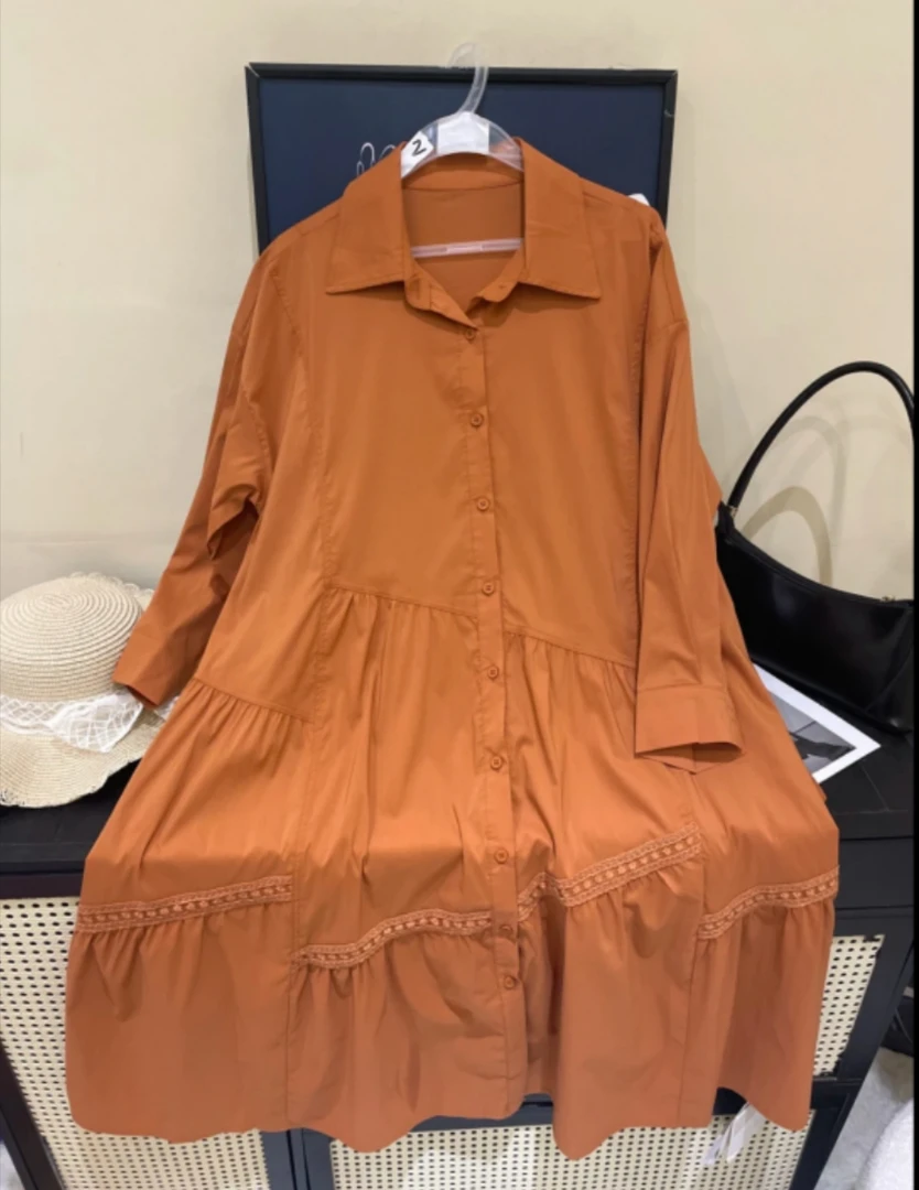 【艾丽莎定制】港风小众设计感不规则拼接纯色衬衫裙2025新款810