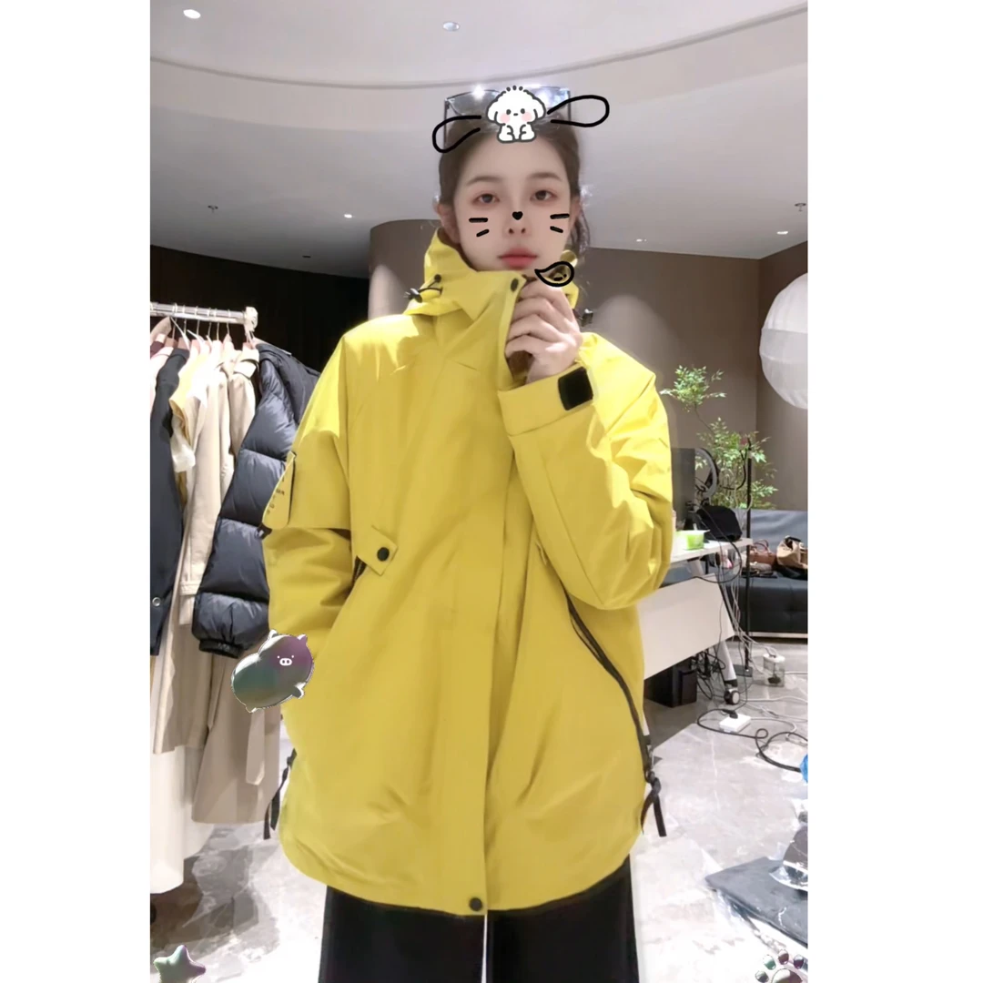 宿慕SUMU女款三合一男女同款连帽冲锋防风新款百搭时尚情侣外套