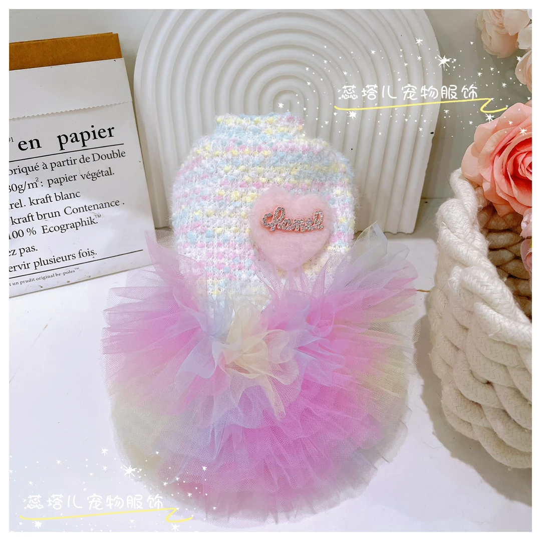 蕊塔儿原创宠物衣服蕊塔儿原创狗狗彩虹秋冬连衣裙有袖奶油tutu裙