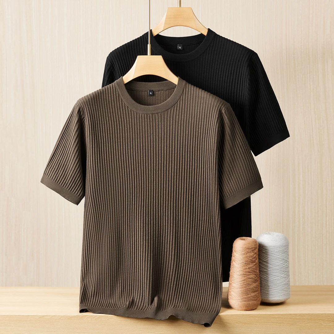 秋冬胖子大码男装针织短袖条纹圆领毛衣加肥加大毛线衫200-300斤