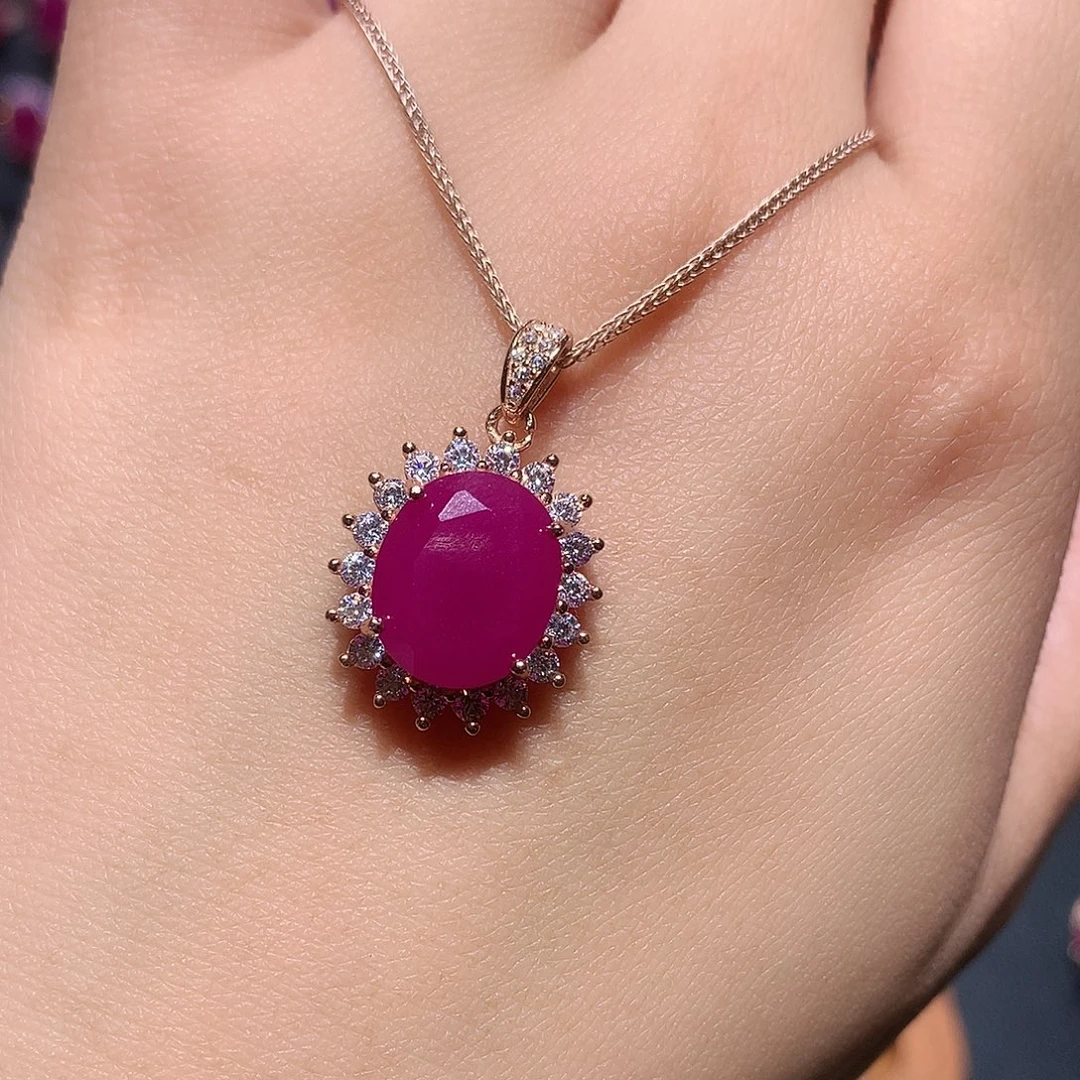 红宝石银S925镶嵌吊坠(赠链)