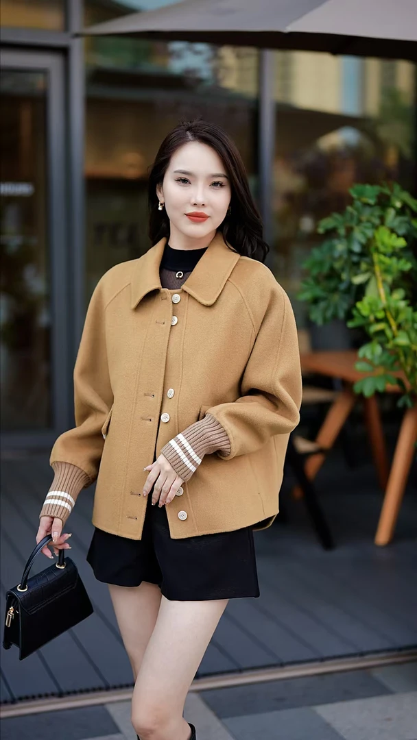 【瑶瑶专属D598【衣长58】双面呢大衣翻领毛呢外套小个子大衣女装