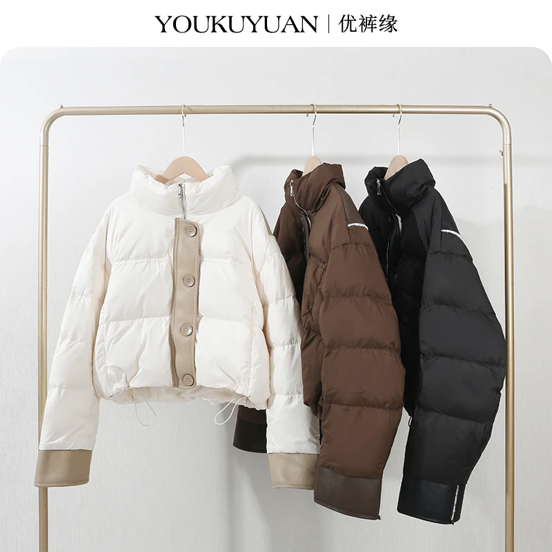 优裤缘冬季新款羽绒服女款长袖拼色保温慵懒时髦撞色休闲简约外套