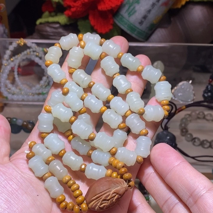 天然A货和田玉桶珠长串男女款玉石珠链毛衣链挂绳300