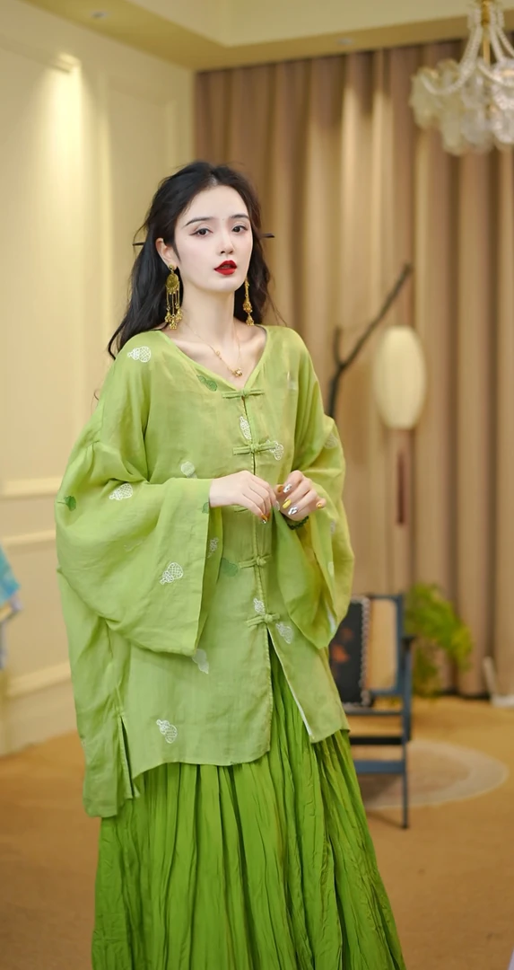 月畔湾{小福禄}夏季透气苎麻上衣女复古宽松盘扣薄款