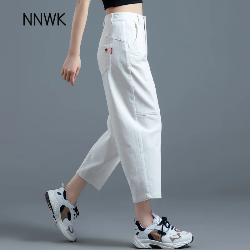 白色牛仔裤女款爆款2025新款高品质九分裤哈伦裤春秋季八分萝卜裤