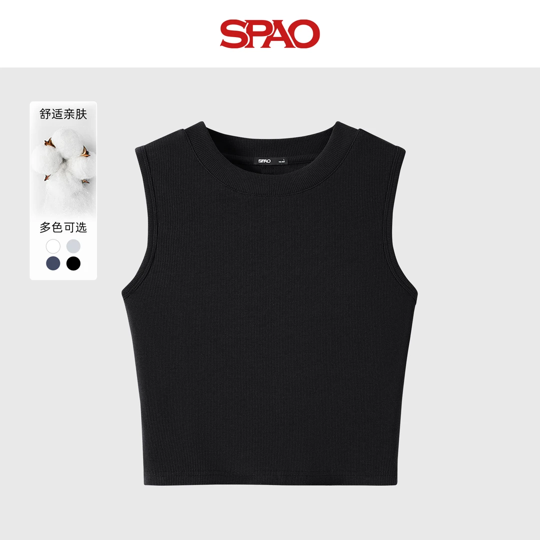 SPAO韩国同款黑色吊带背心女2025新款夏季内搭外穿无袖打底上衣YC