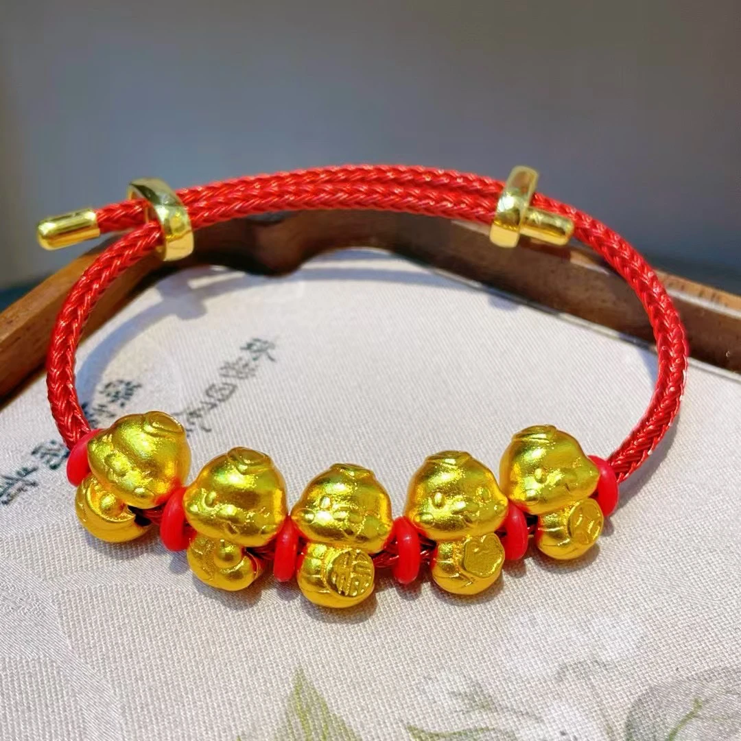 铜合金手链 2025爆款手工编织蛇年红绳手链生肖蛇五福灵蛇红绳