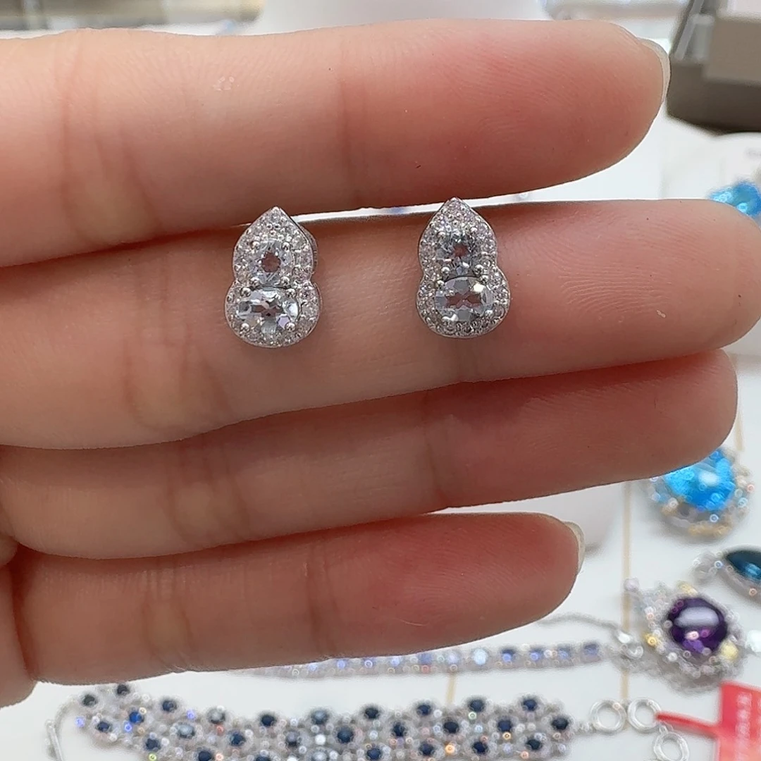 海蓝宝石耳坠银S925镶嵌 —72
