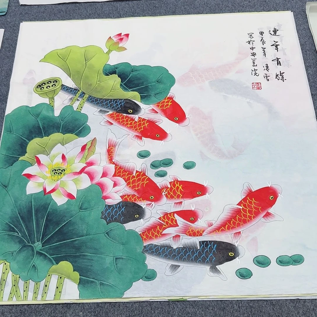 国画尺寸70X70手绘作品 