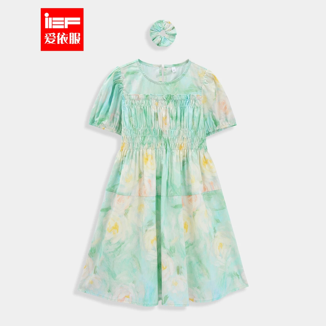 IEF/爱依服【童装】2025夏季新款时尚洋气女童短袖连衣裙流光风