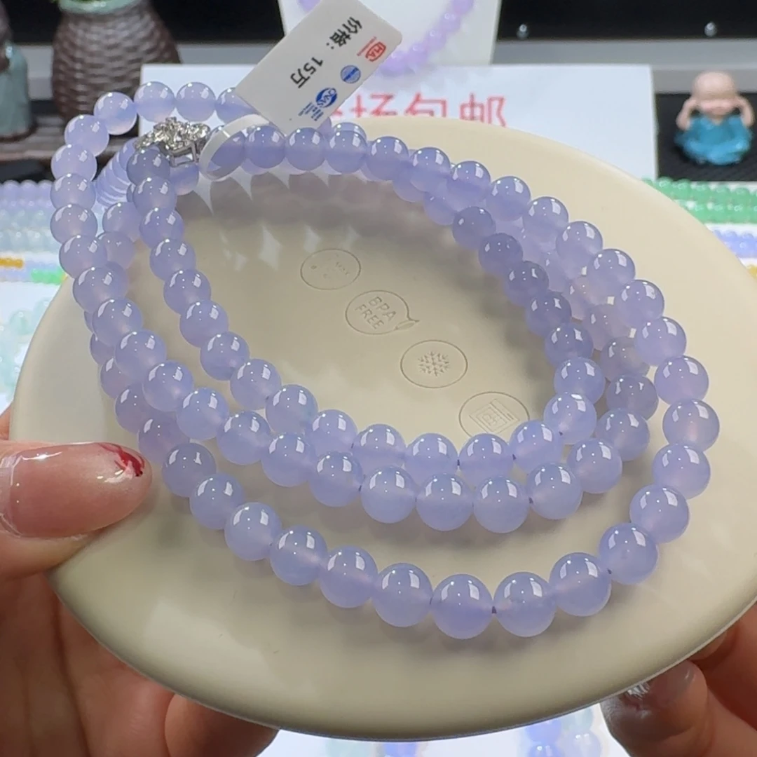 翡翠手链未镶嵌浓妖紫长串6.5mm