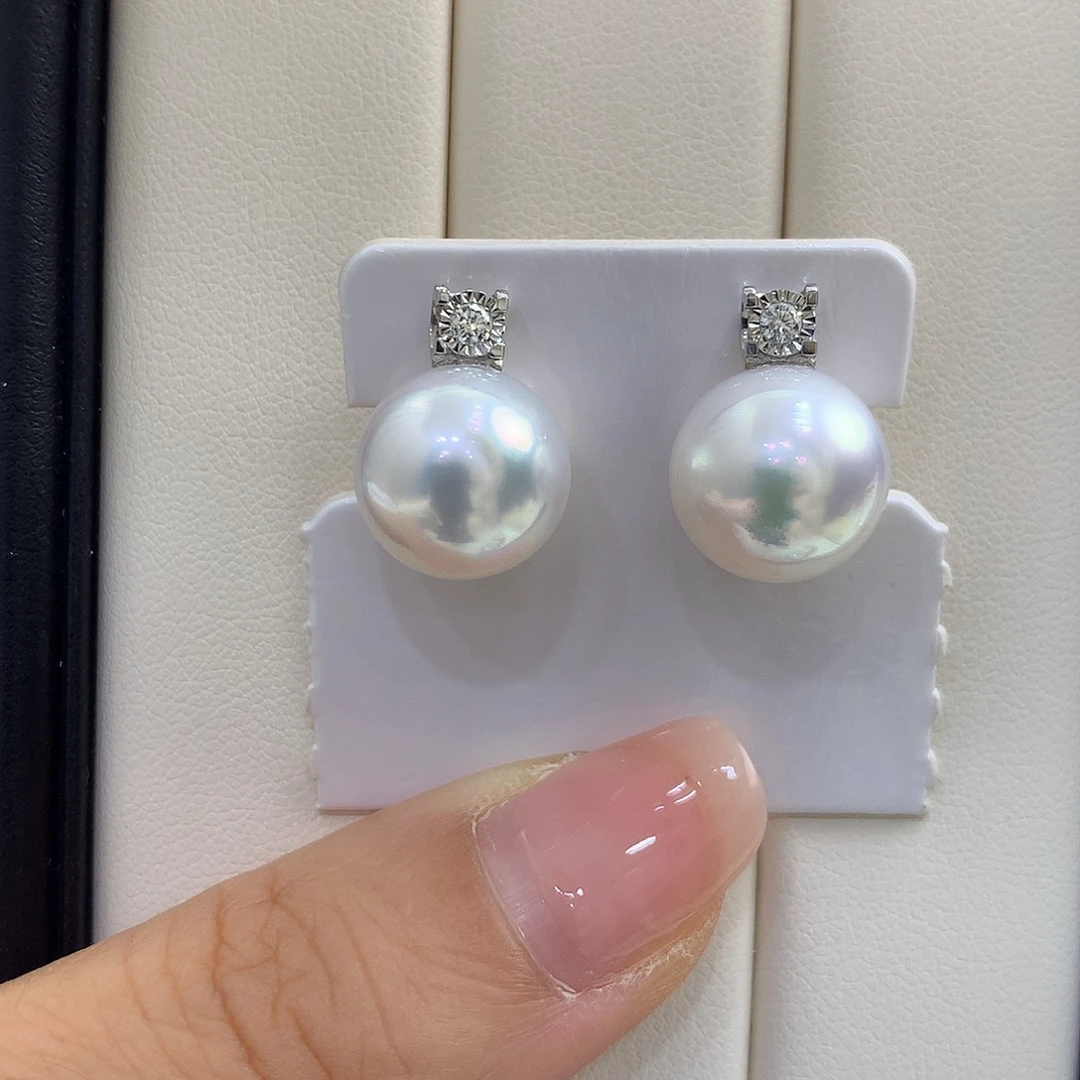 海水珍珠18K金镶嵌耳饰12/13mm澳白