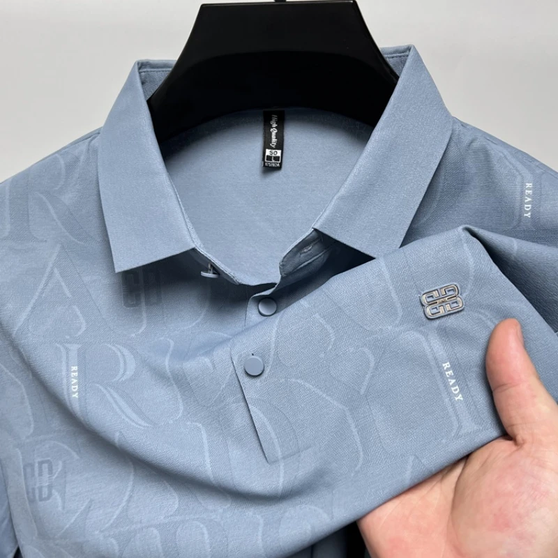 CATIA SELI高端男士下摆开叉翻领POLO衫夏季冰丝凉感宽松短袖t恤