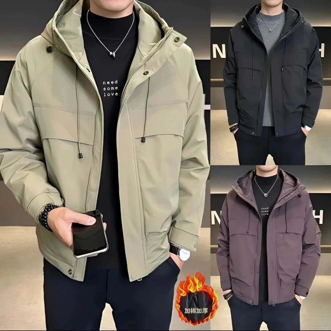 【高配版】二棉男士潮流百搭连帽休闲冬季夹克加厚防风防水冲锋衣
